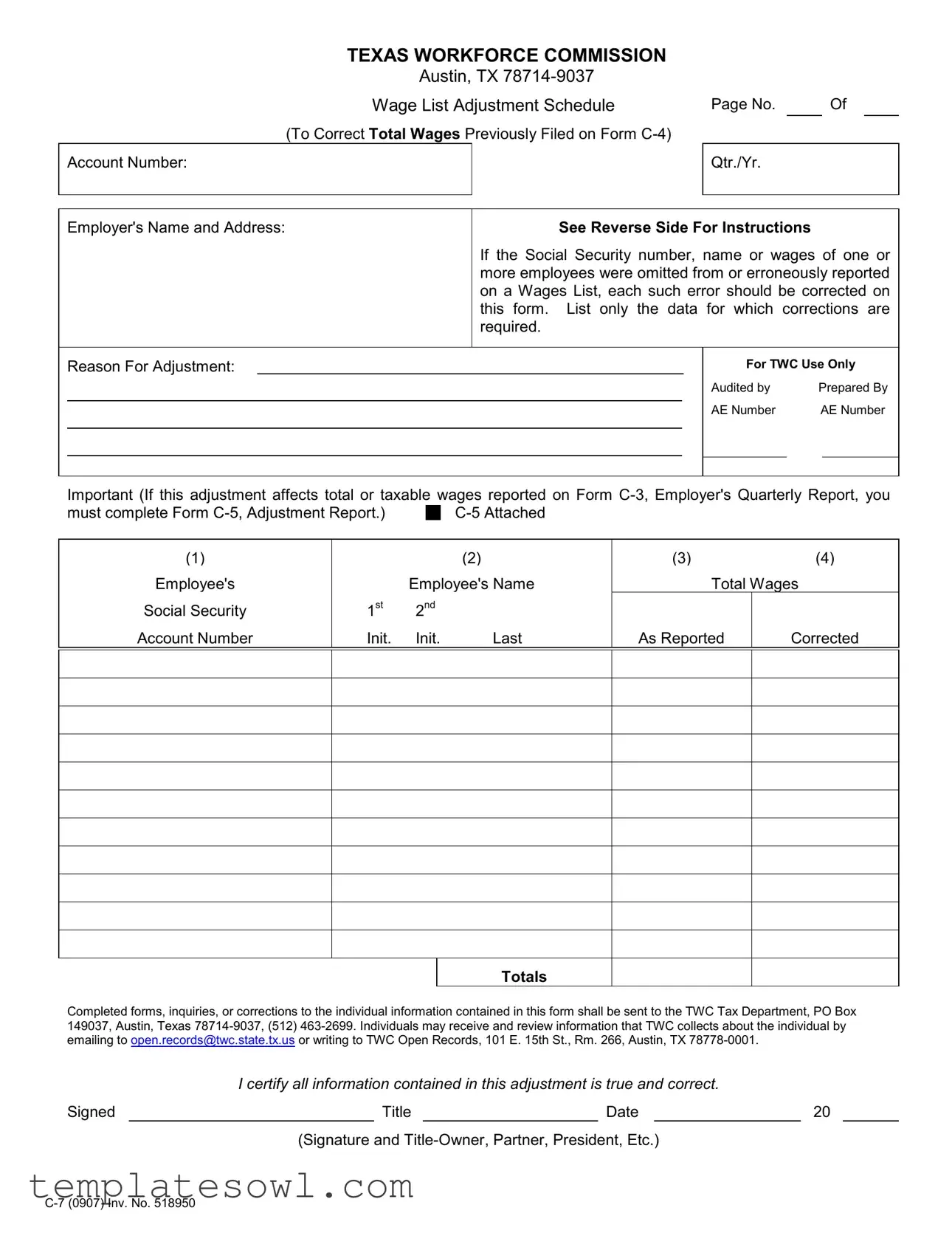 Fill Out Your C 7 Form