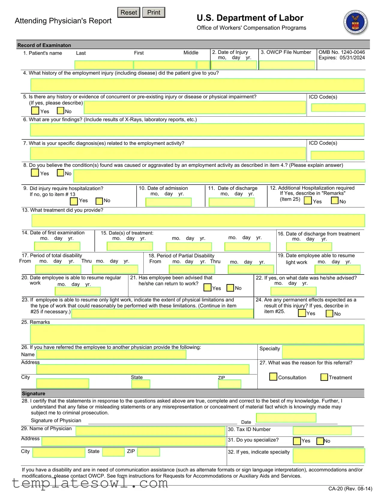 Fill Out Your Ca 20 Form