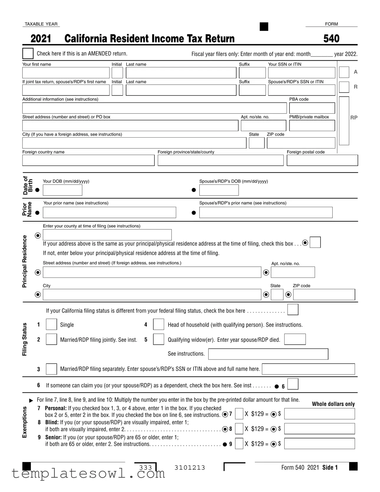 Fill Out Your Ca 540 Form