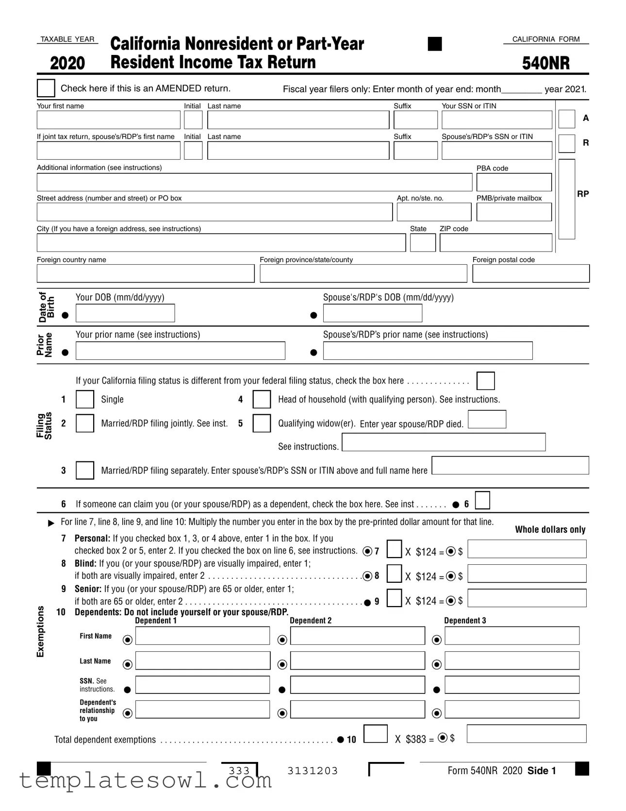 Fill Out Your Ca 540Nr Form