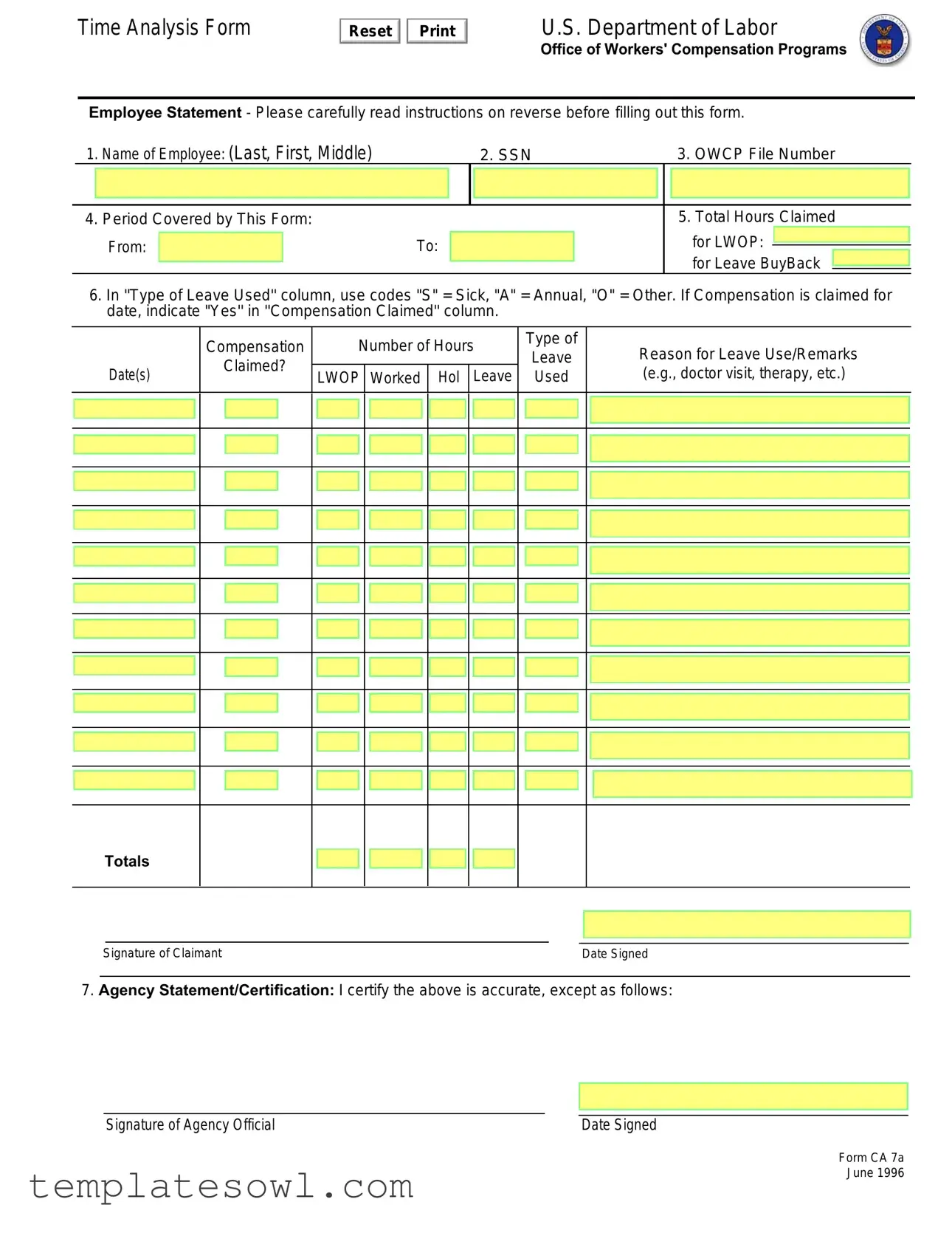 Fill Out Your Ca 7A Form