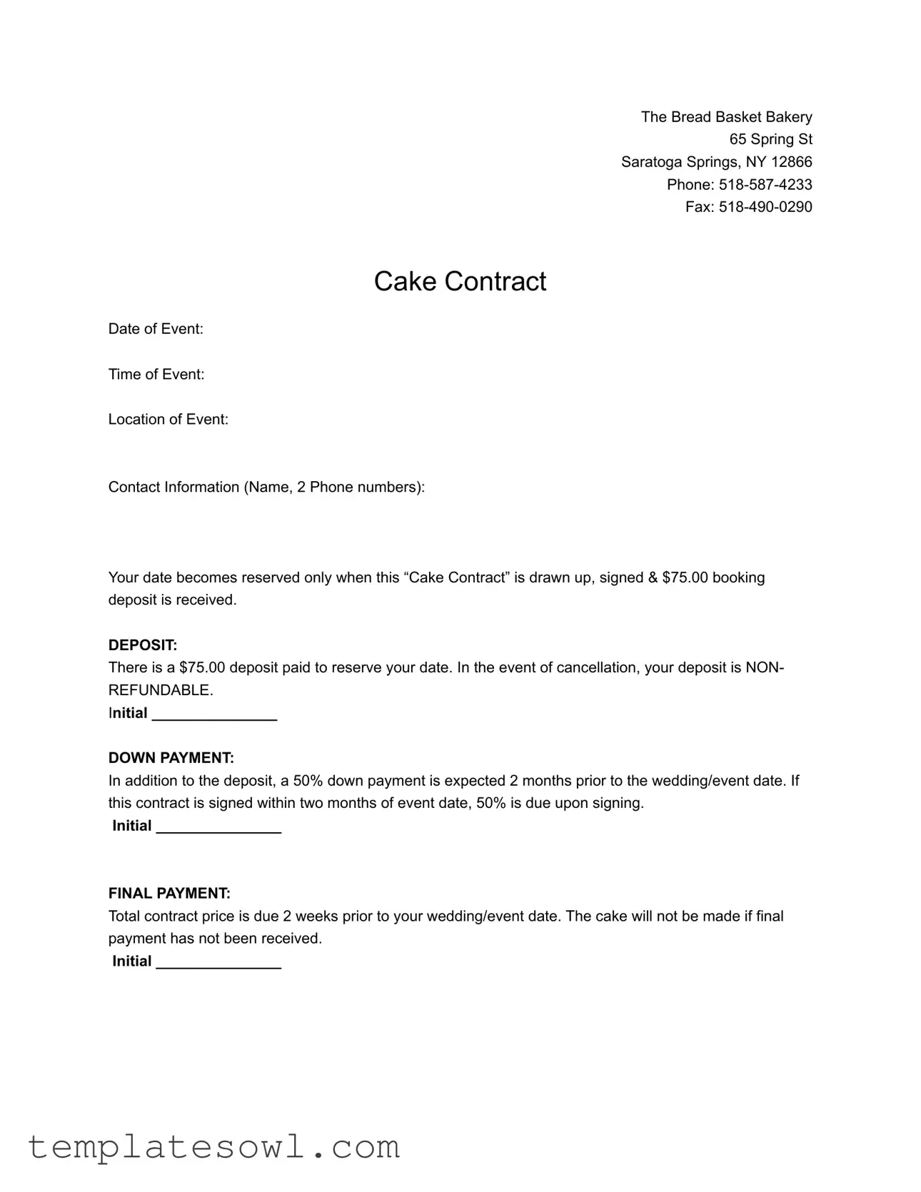 Fill Out Your Cake Contract Form