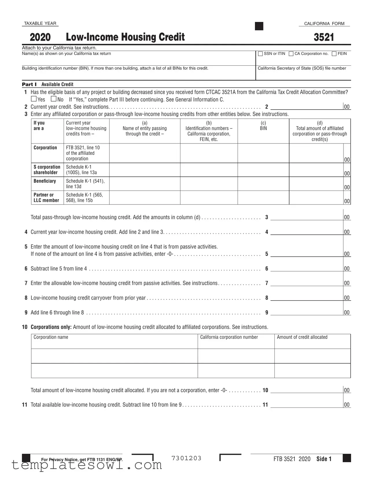 Fill Out Your California 3521 Form