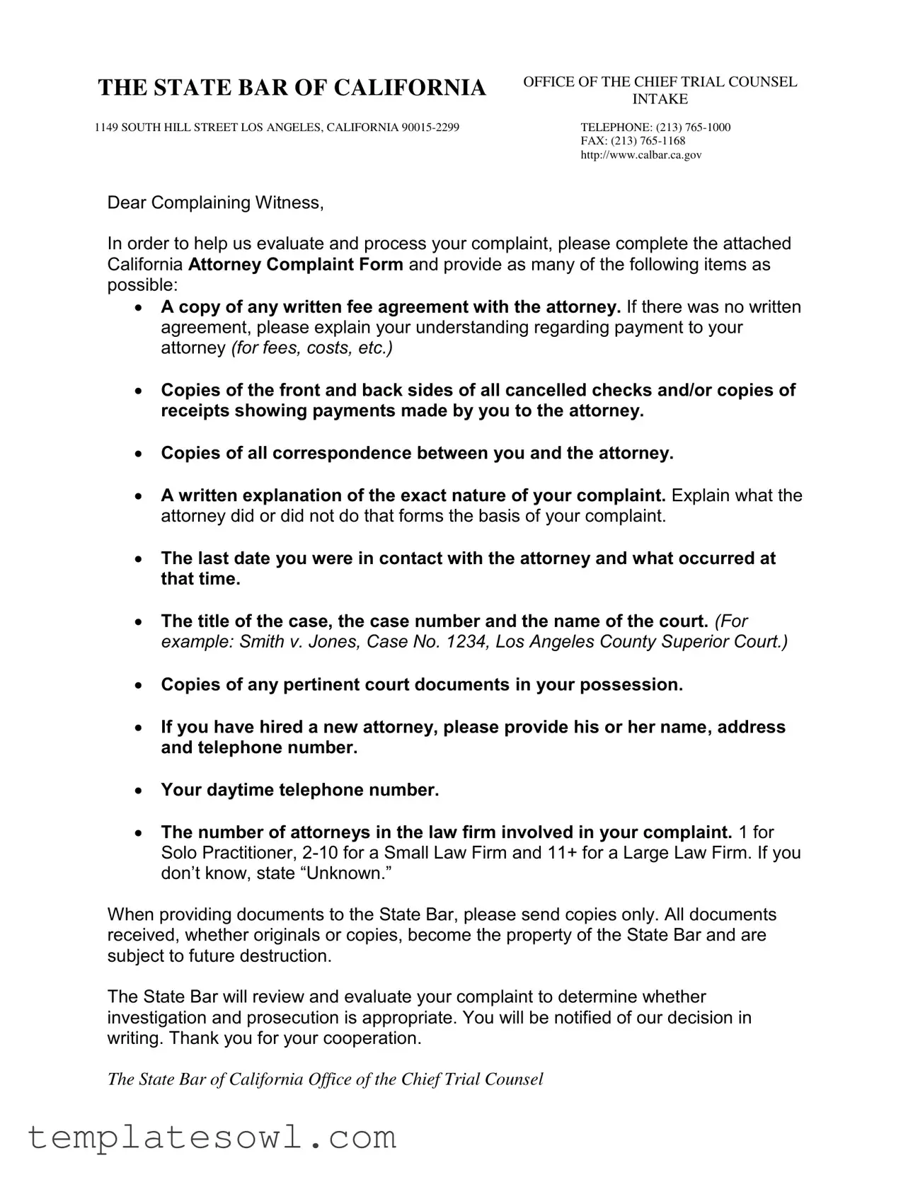 Fill Out Your California Attorney Complaint Form