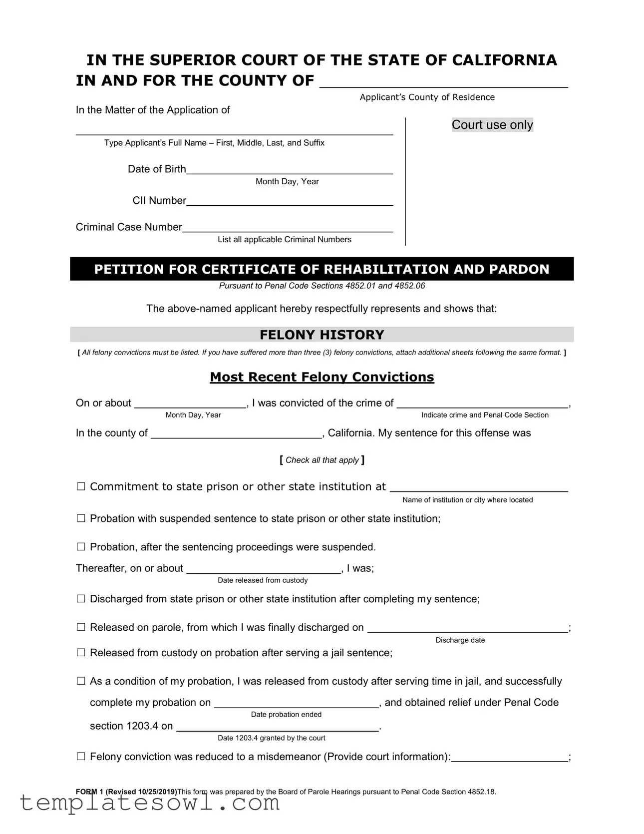 Fill Out Your California Certificate Rehabilitation Form