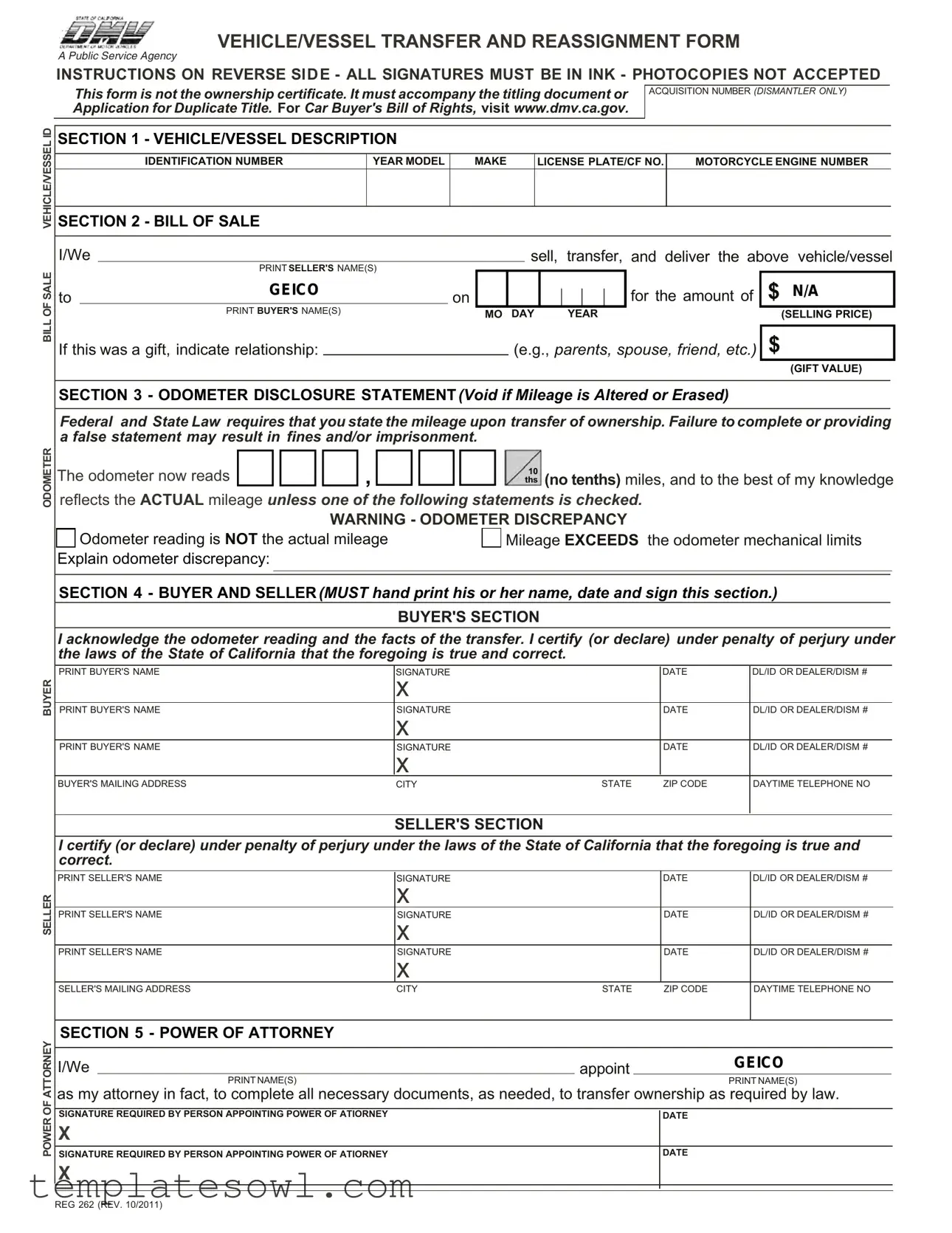 Fill Out Your California Fotm Reg 262 Form