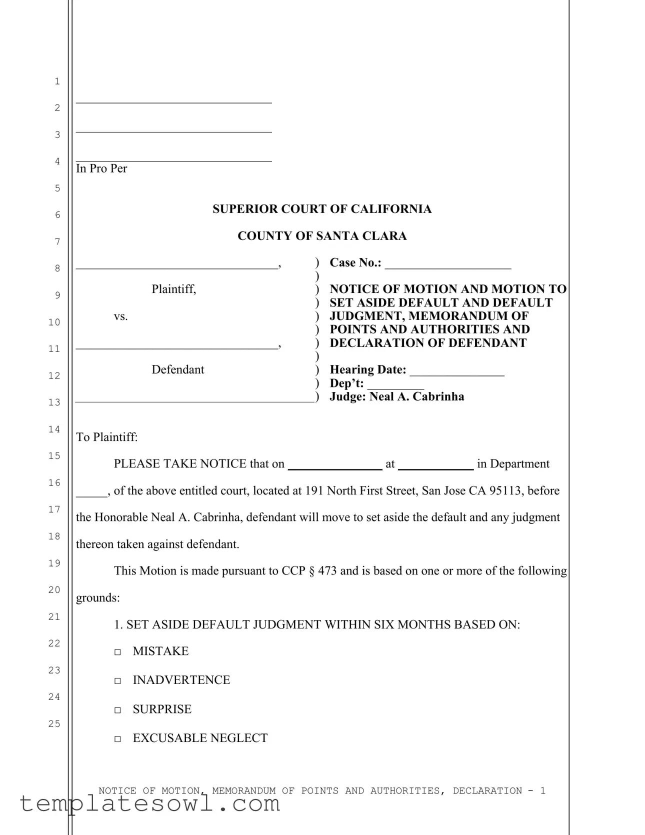 Fill Out Your California Motion Set Aside Form