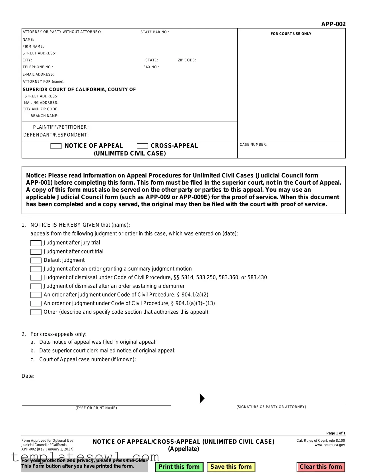 Fill Out Your California Notice App 002 Form