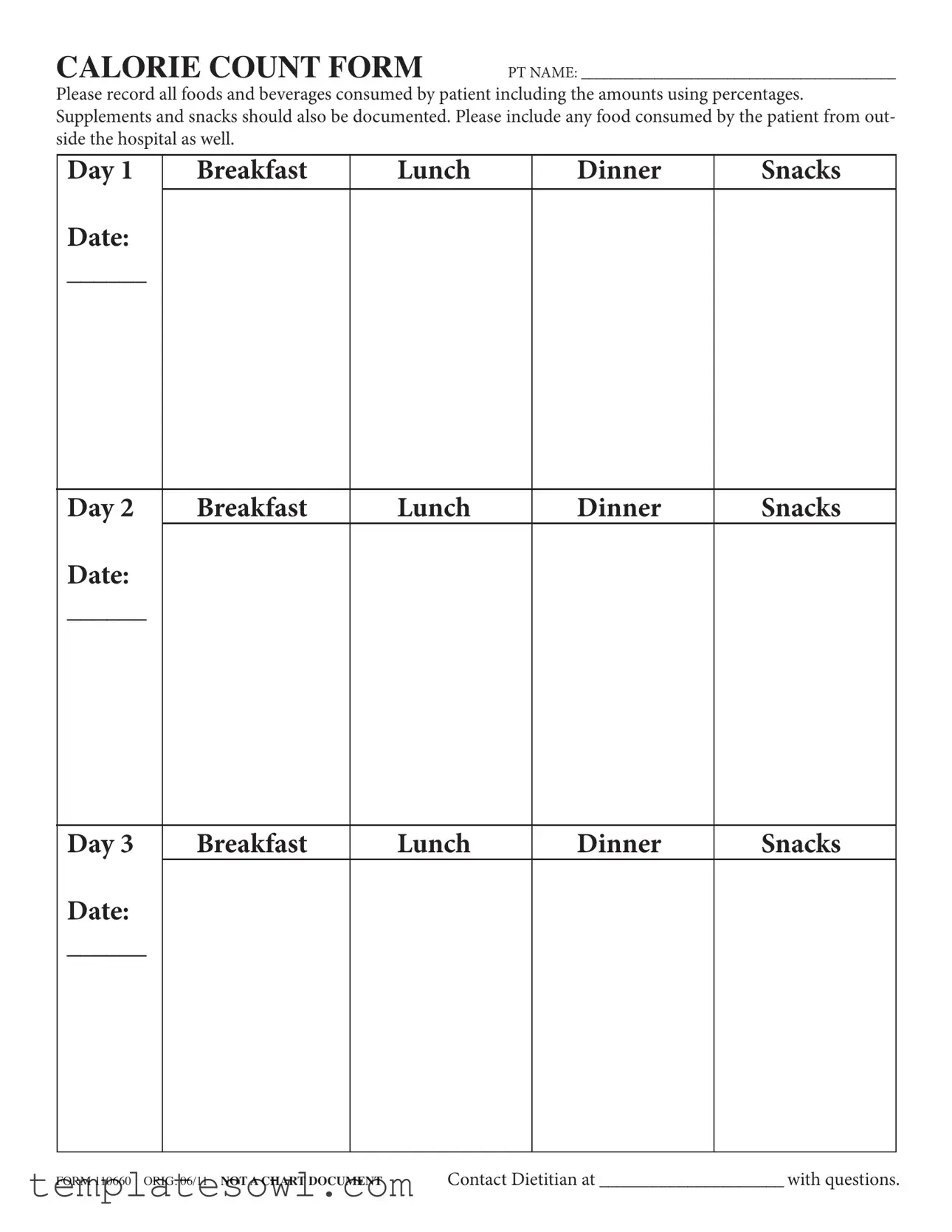 Fill Out Your Calorie Count Form