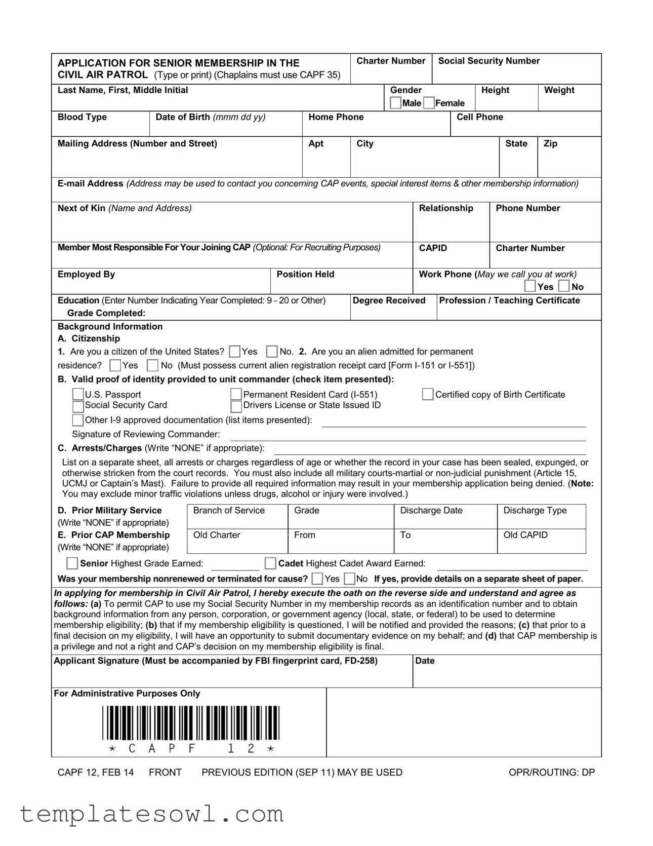 Fill Out Your Capf 12 Form