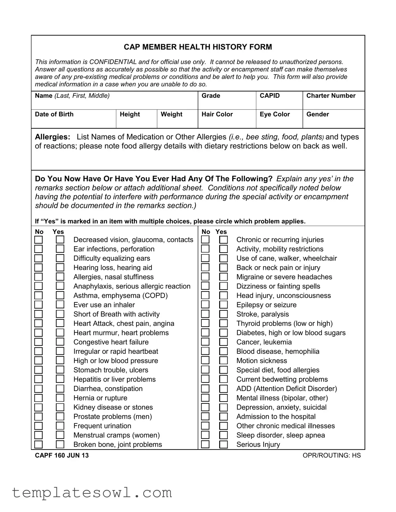 Fill Out Your Capf 160 Form