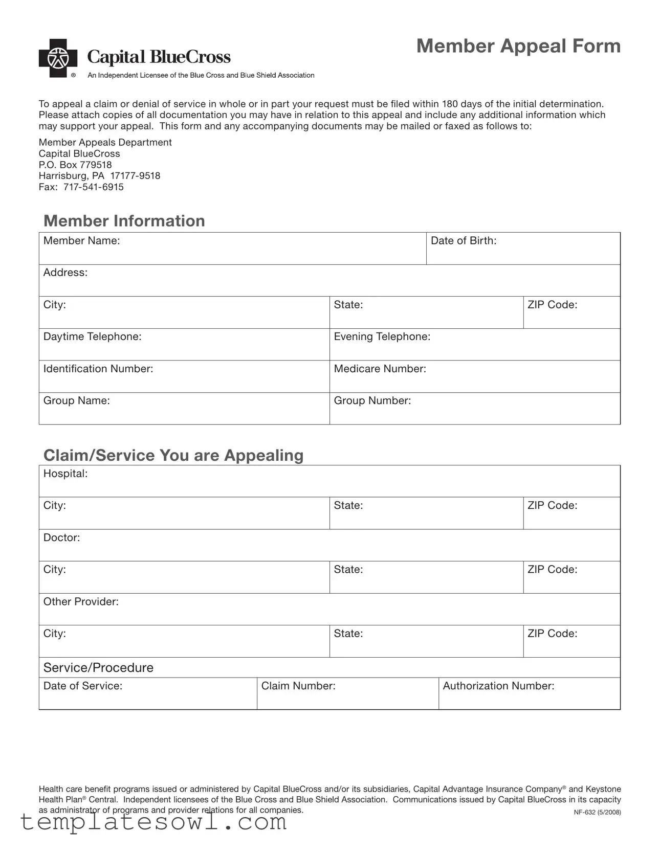 Fill Out Your Capital Blue Cross Provider Appeal Form
