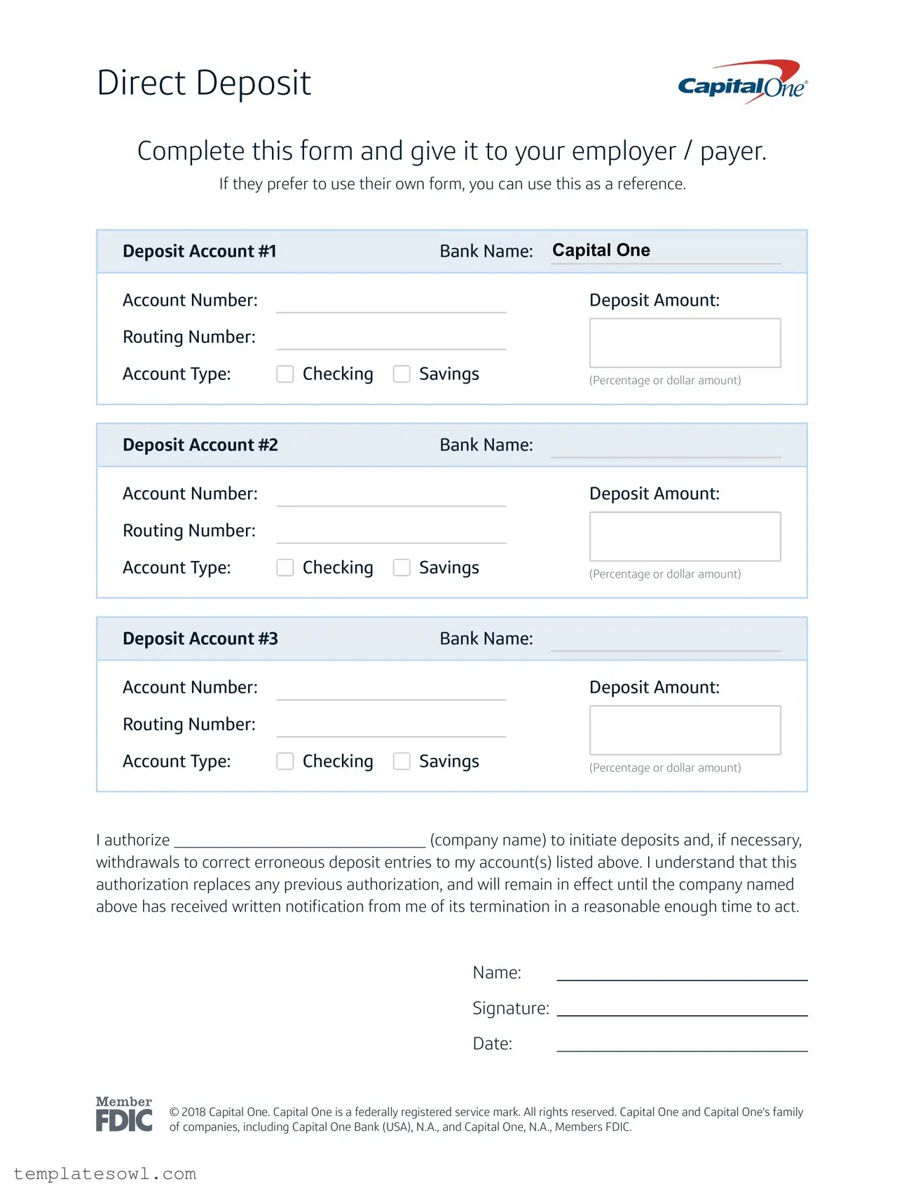 Fill Out Your Capital One Direct Deposit Form