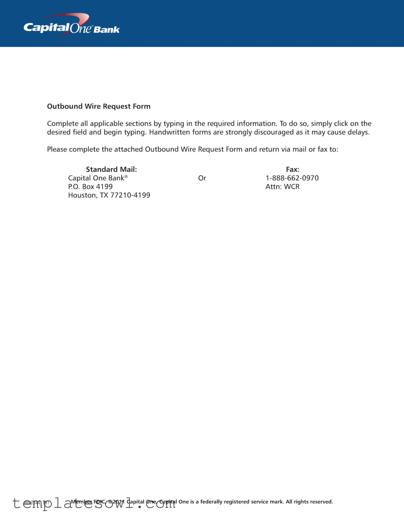 Fill Out Your Capital One Wire Transfer Form