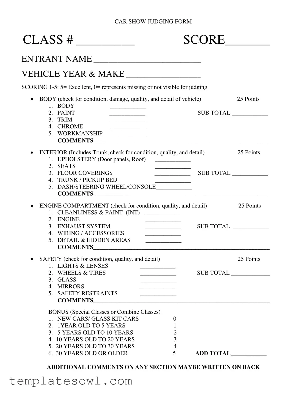 Fill Out Your Car Show Judging Form