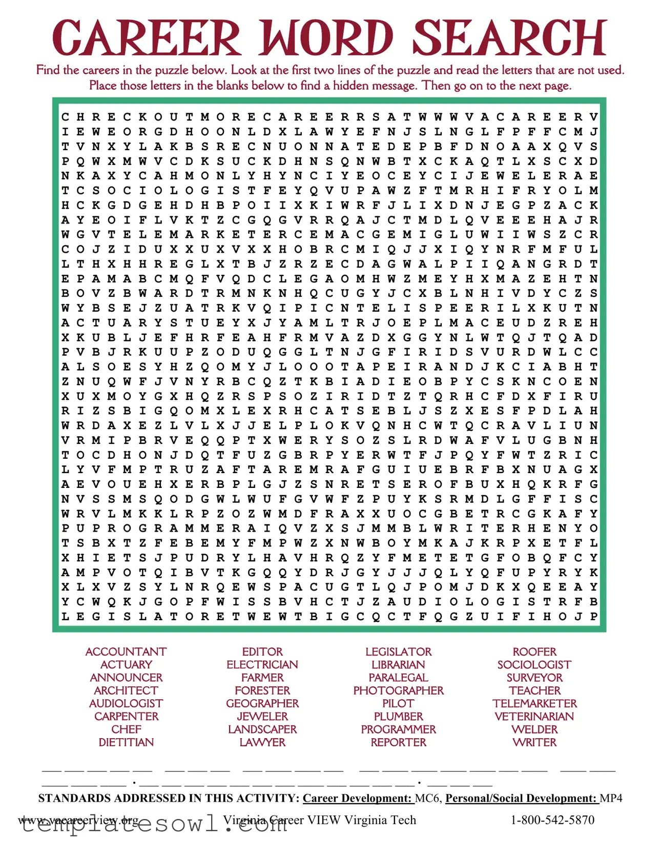 Fill Out Your Career Word Search Form