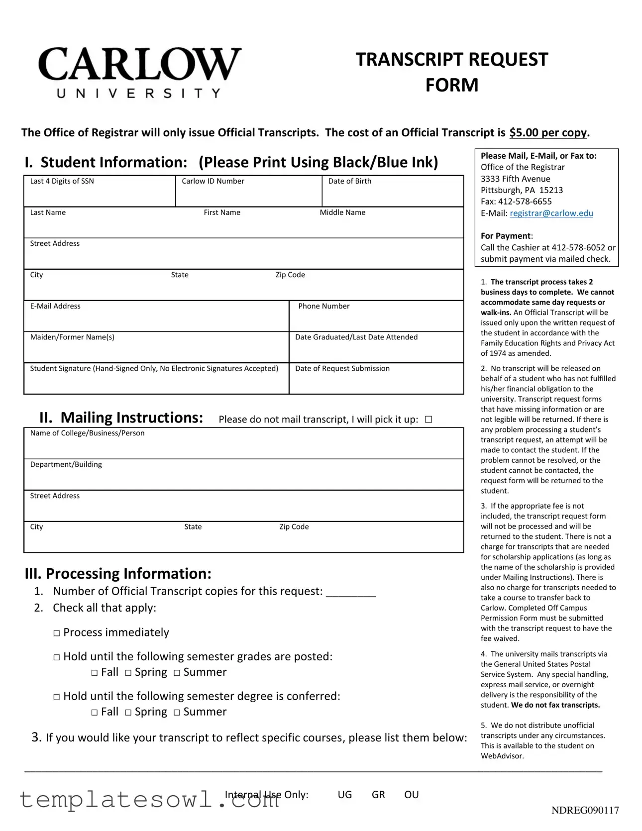 Fill Out Your Carlowacademictranscript Form