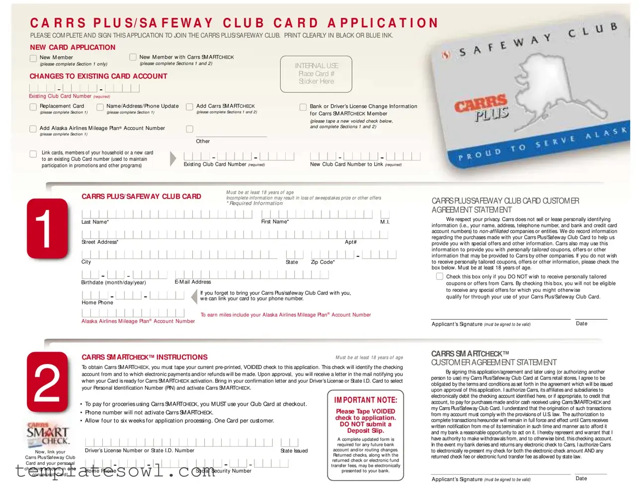 Fill Out Your Carrs Safeway Club Card Form