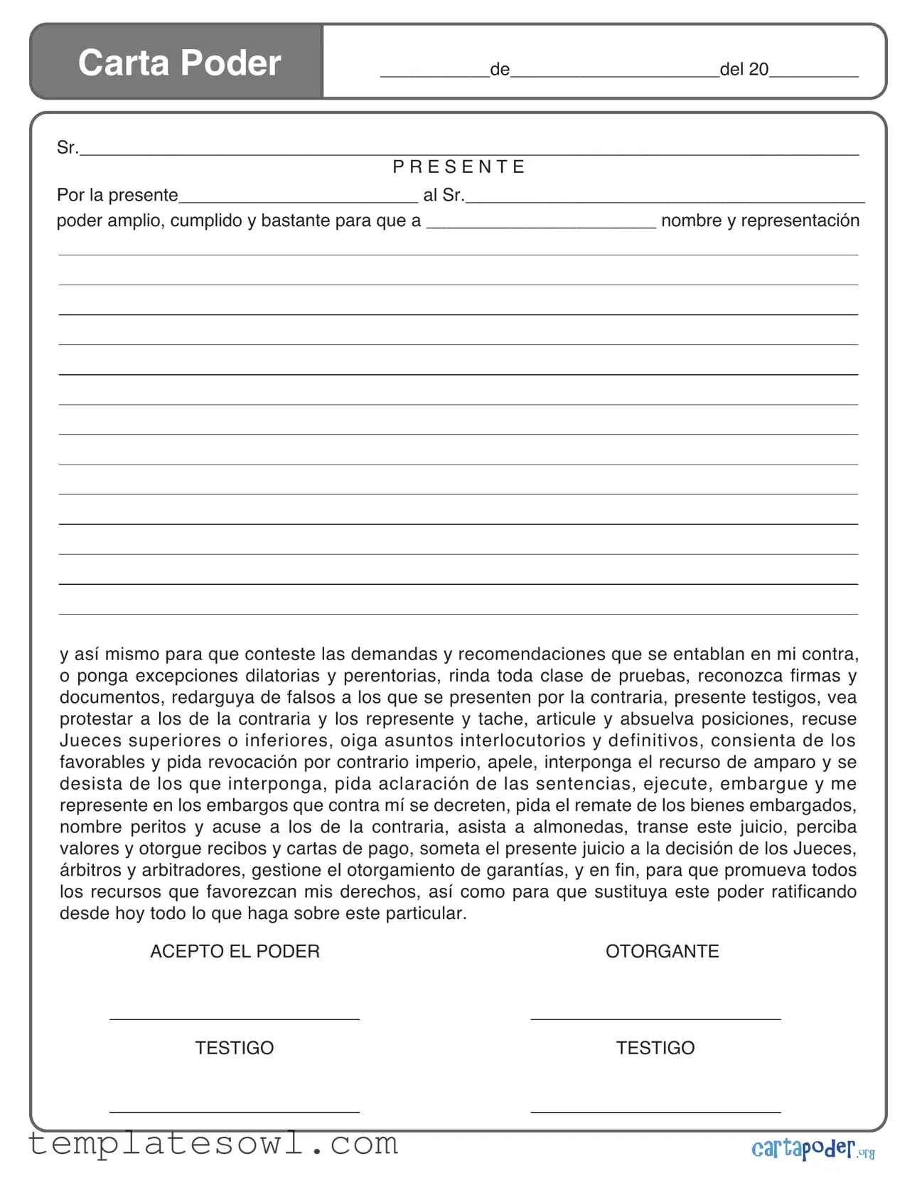 Fill Out Your Carta Poder Form
