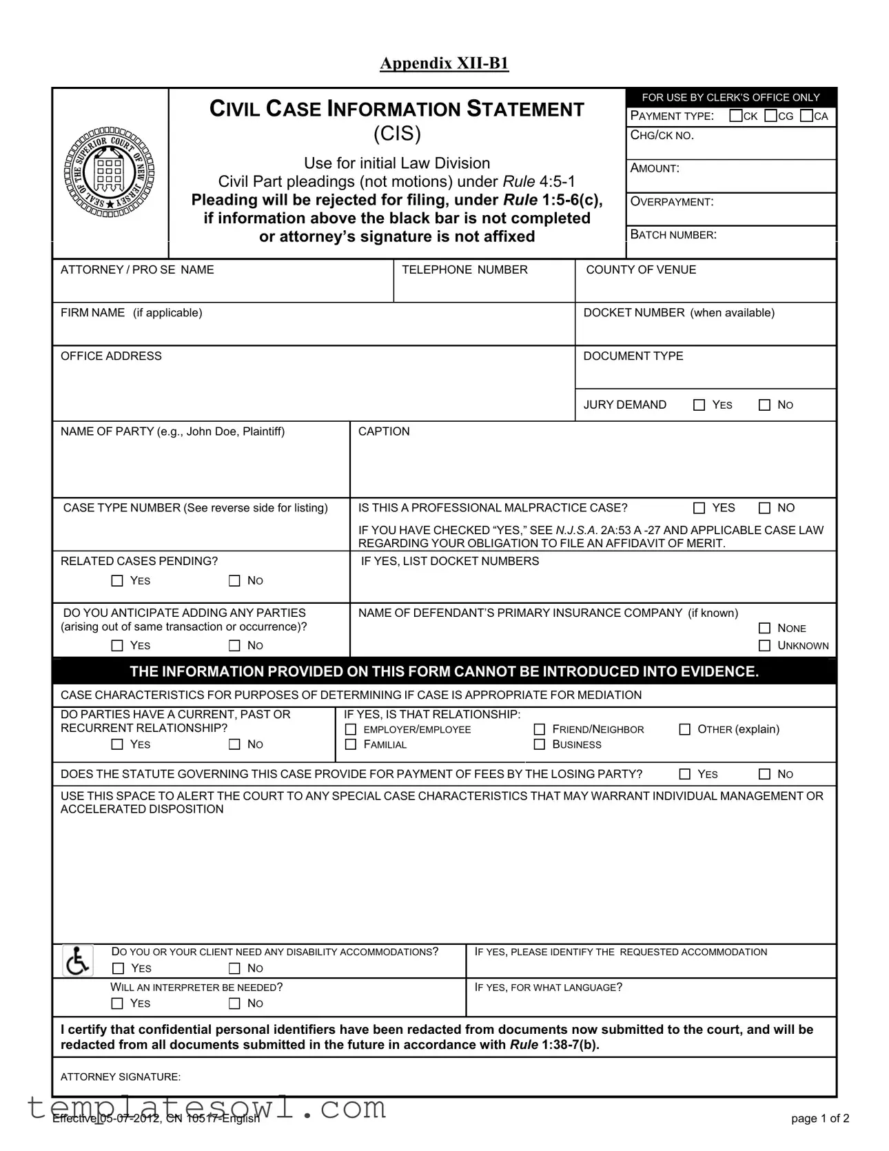 Fill Out Your Case Information Statement Form