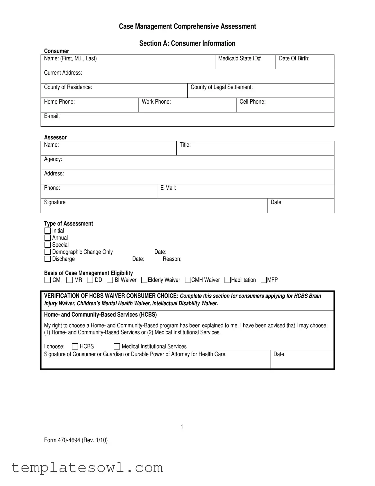 Fill Out Your Case Management Assessment Form