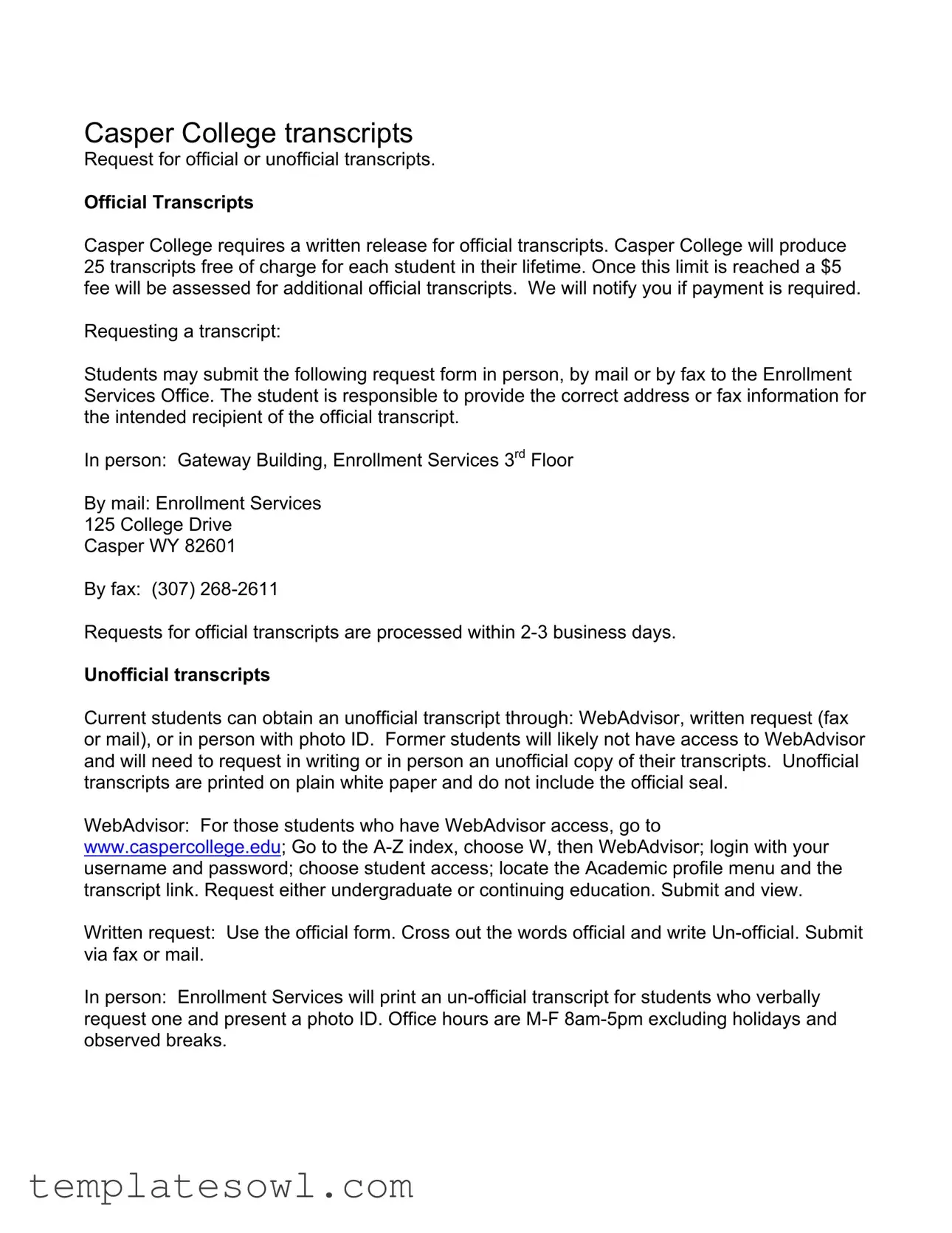 Fill Out Your Casper College Transcript Request Form