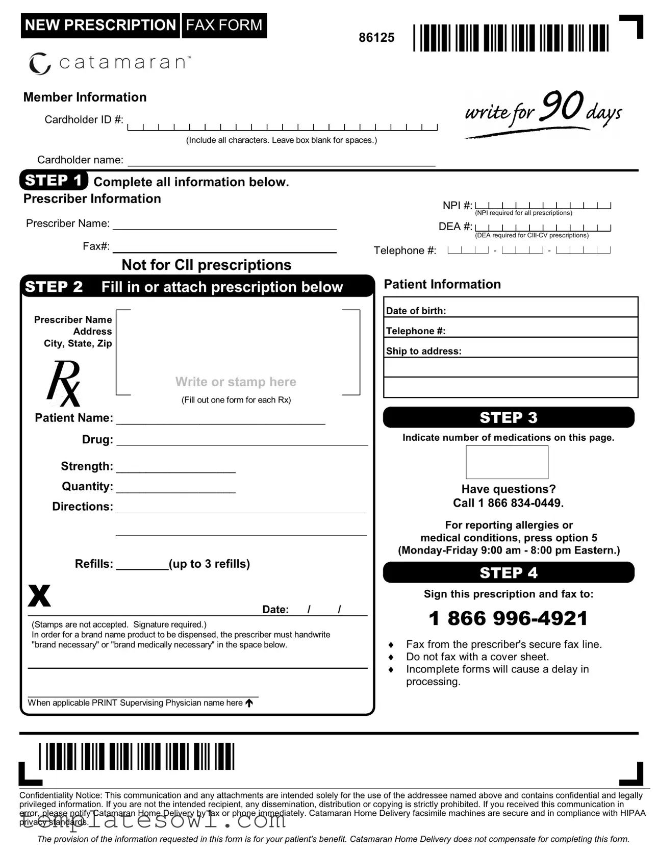 Fill Out Your Cataramaran Fax Order Form