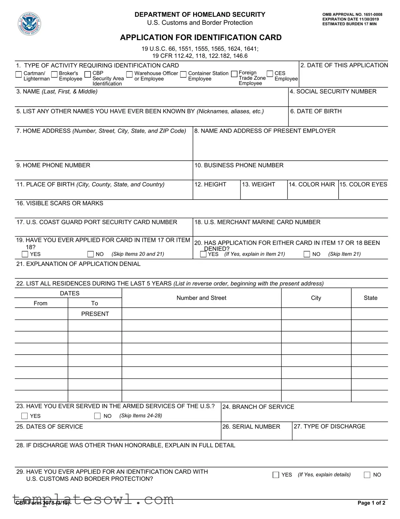 Fill Out Your Cbp 3078 Form
