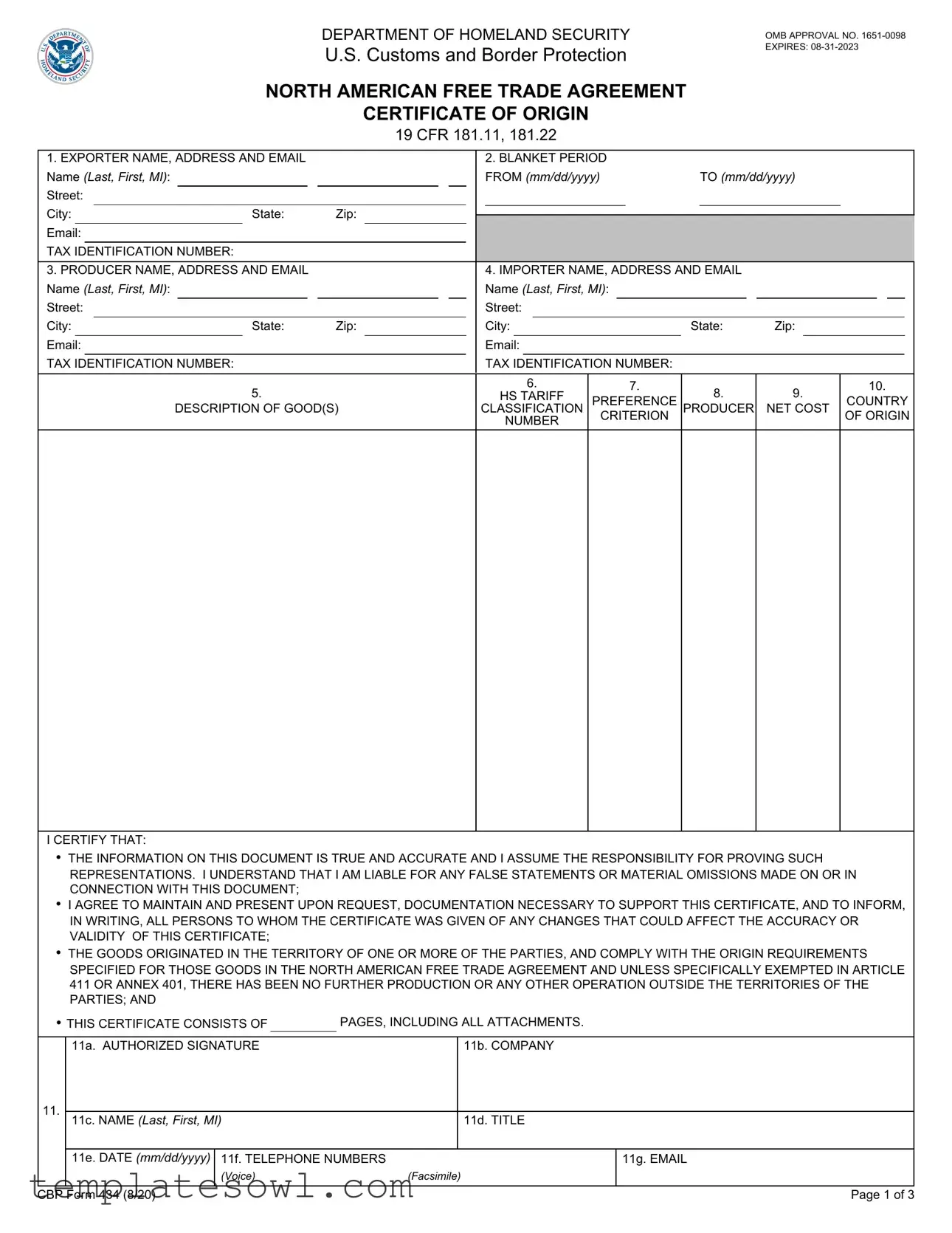 Fill Out Your Cbp 434 Form
