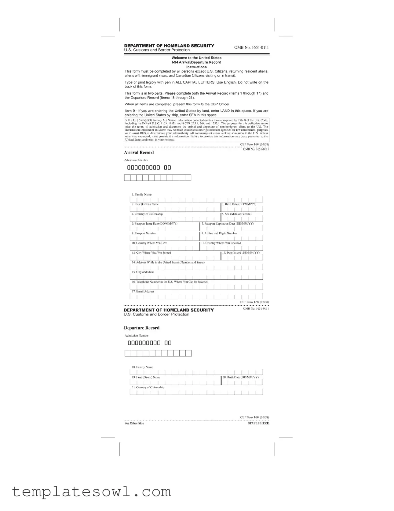 Fill Out Your Cbp I 94 Form