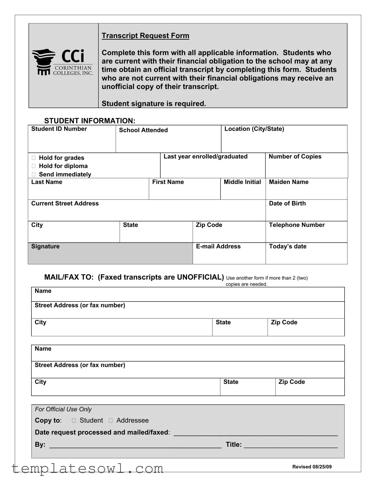 Fill Out Your Cci Transcript Request Form