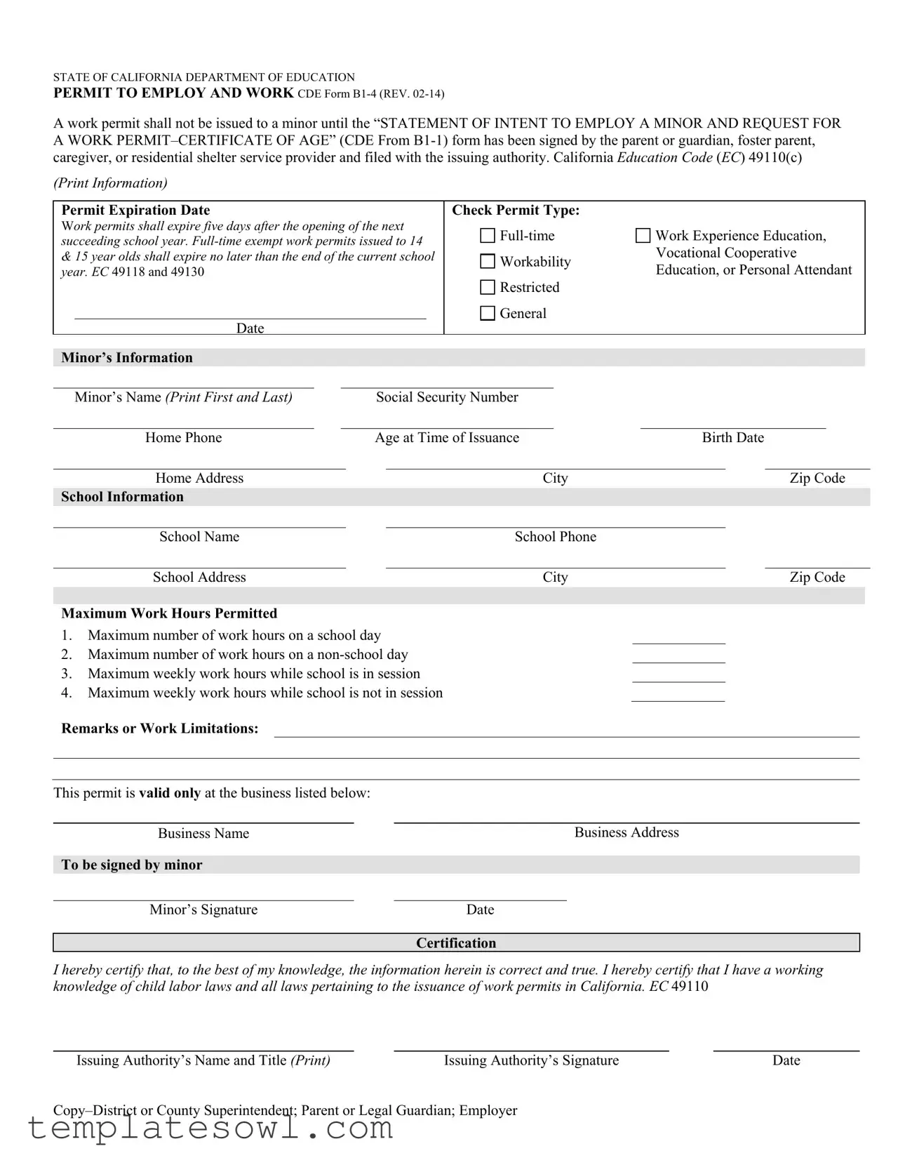 Fill Out Your Cde B1 4 Form