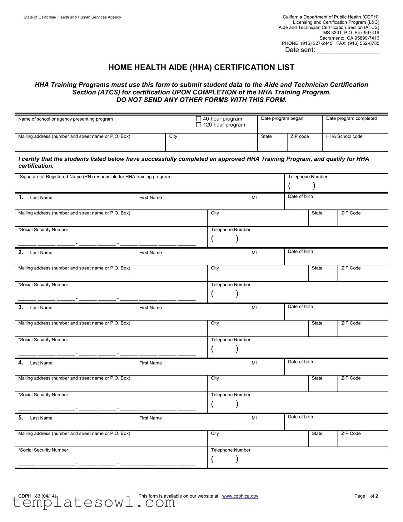 Fill Out Your Cdph 183 Form