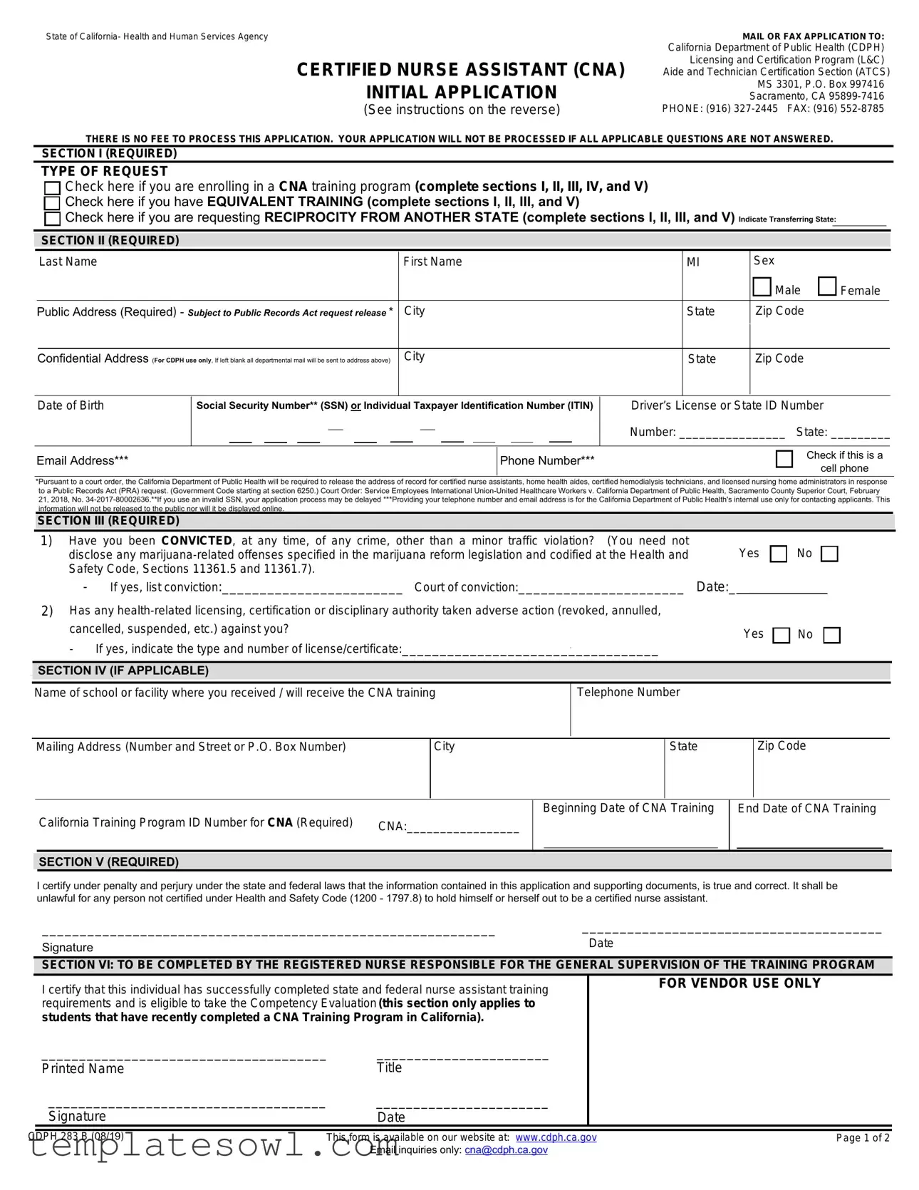 Fill Out Your Cdph Cna Form