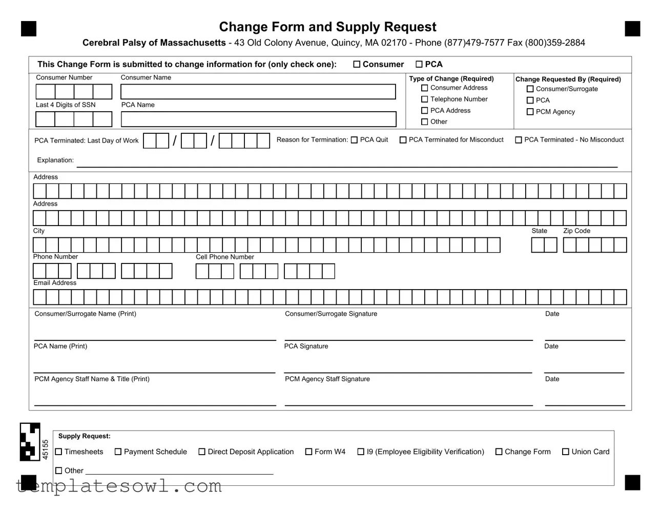 Fill Out Your Cerebral Palsy Massachusetts Pca Form
