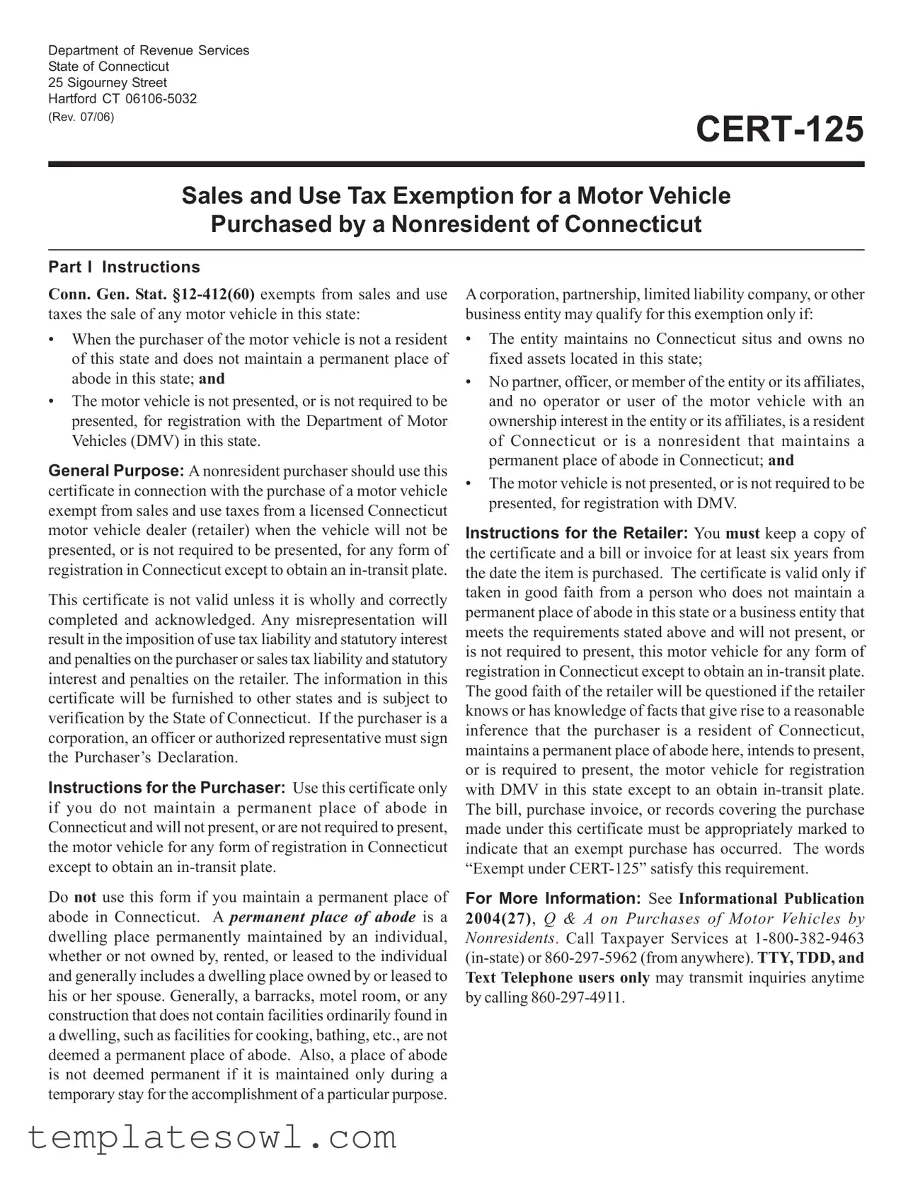 Fill Out Your Cert 125 Form