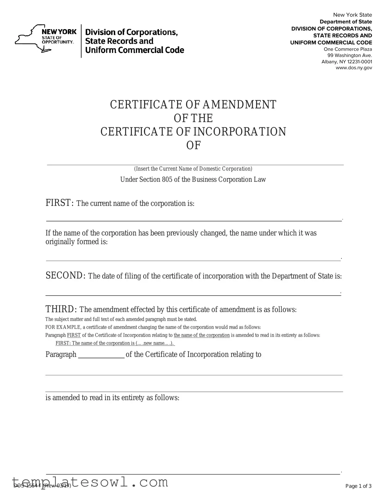 Fill Out Your Certificate Of Amendment Nys Form