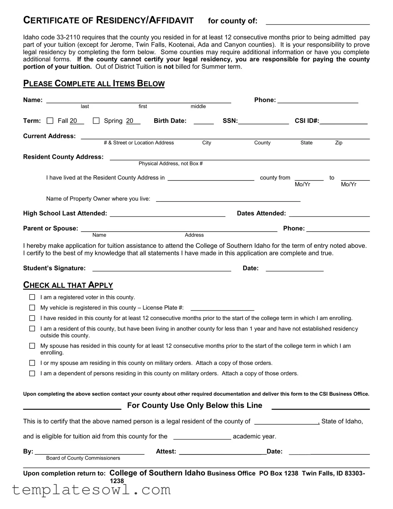 Fill Out Your Certificate Of Residency Form