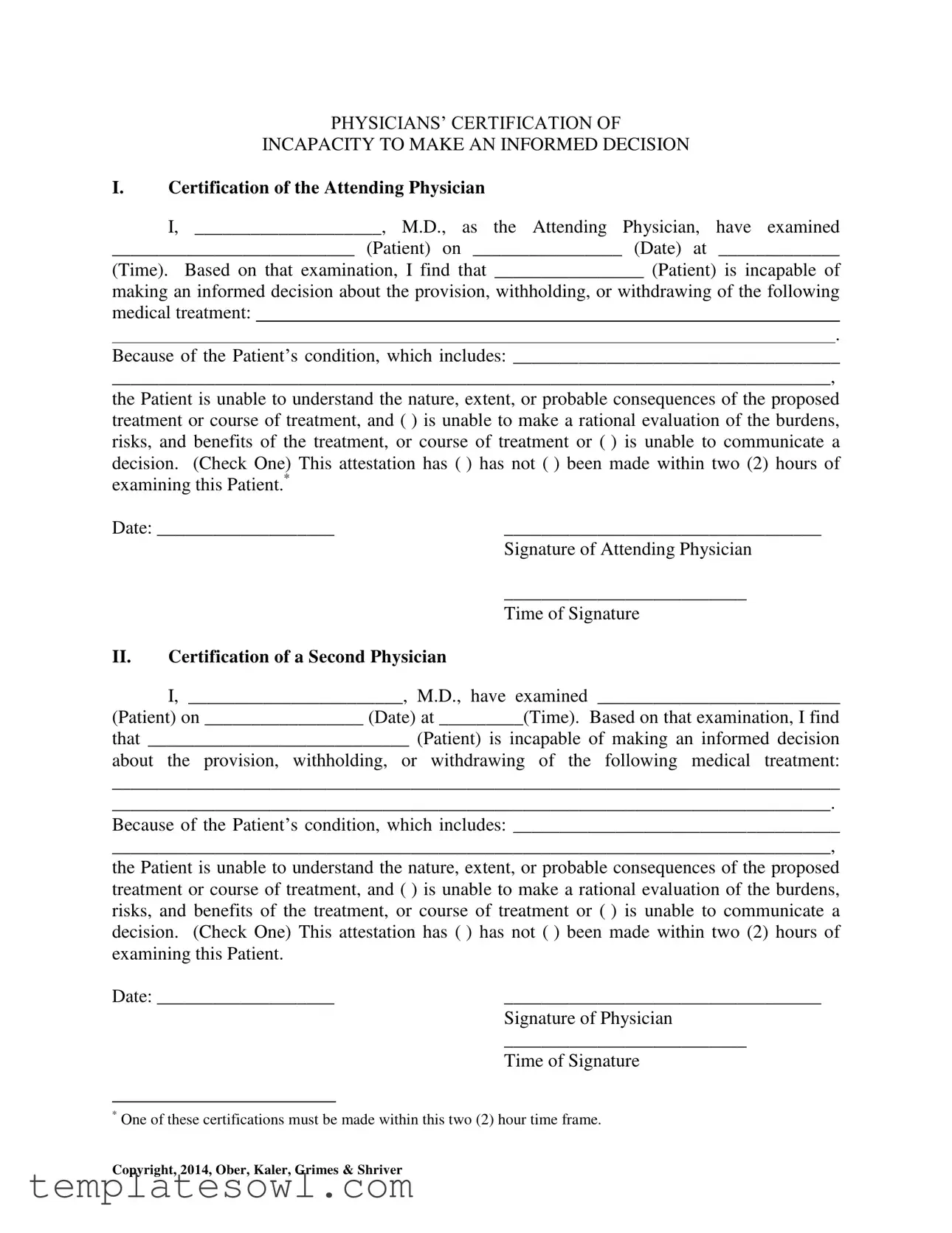 Fill Out Your Certification Of Incapacity Form