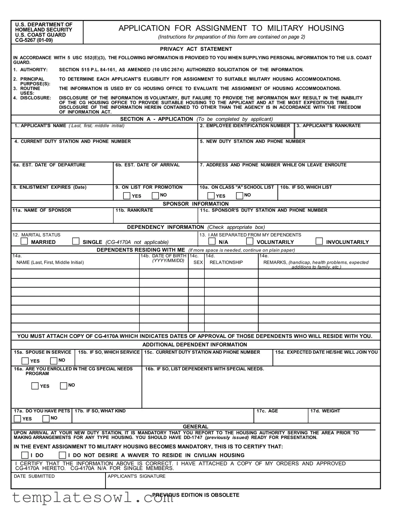 Fill Out Your Cg 5267 Form