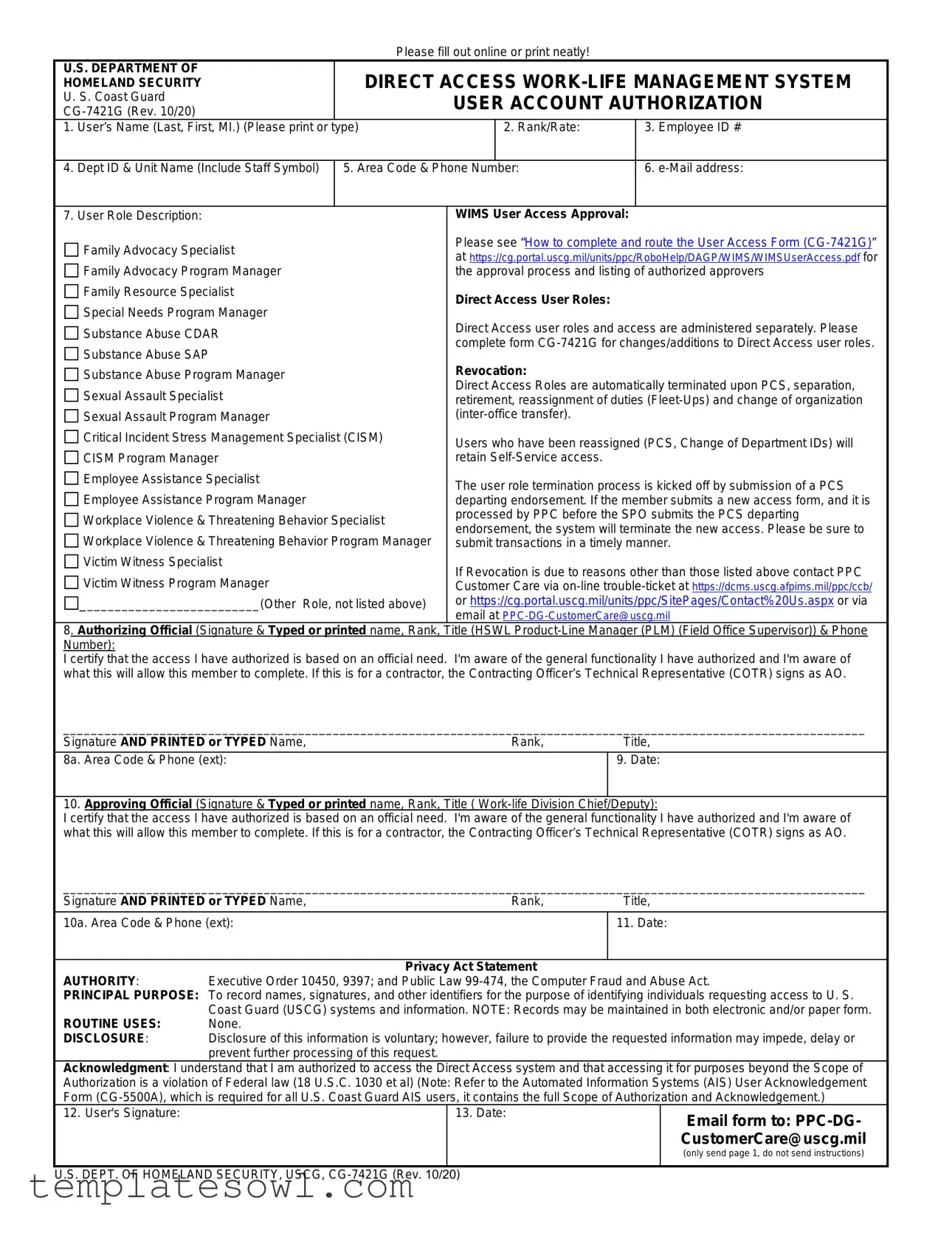 Fill Out Your Cg 7421G Form