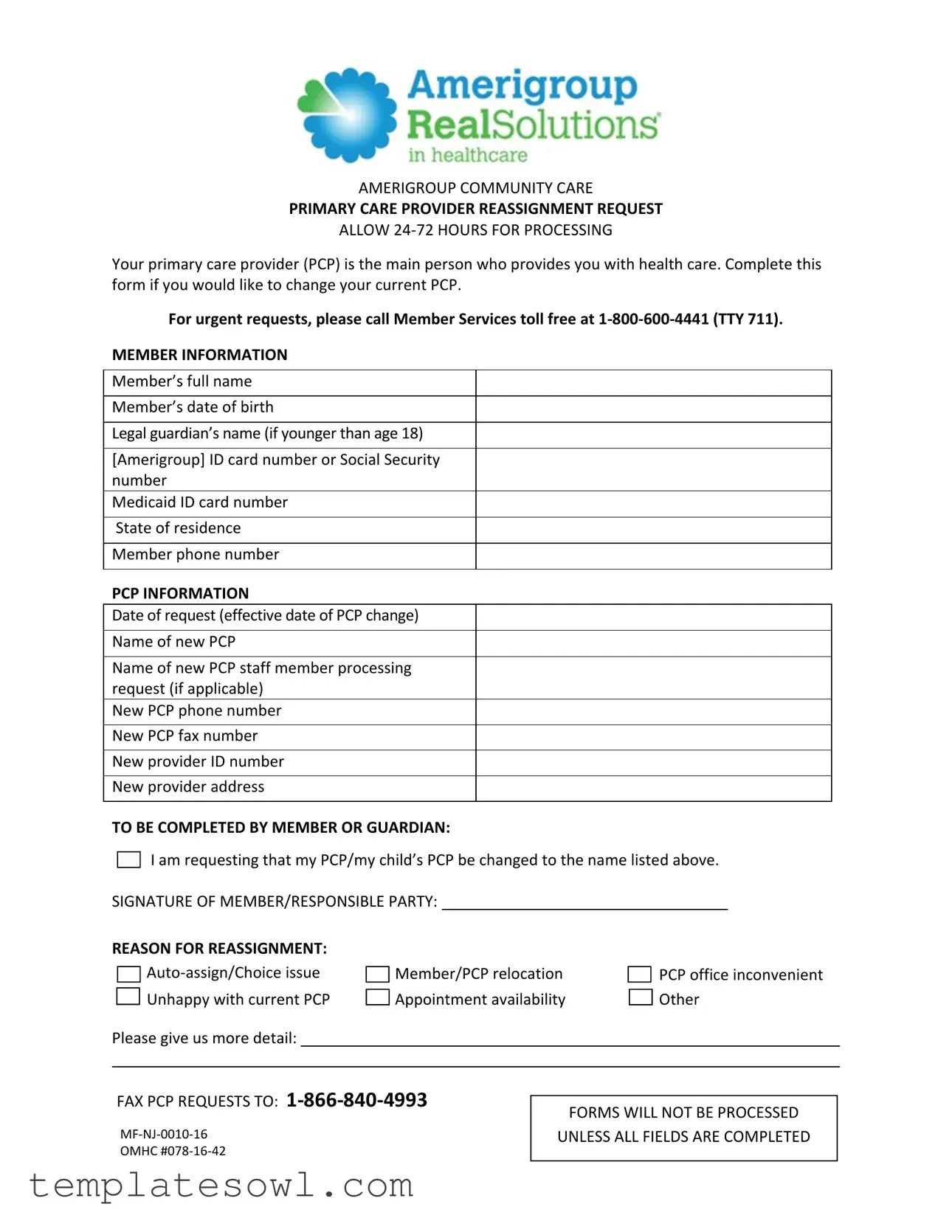 Fill Out Your Change Pcp Amerigroup Form
