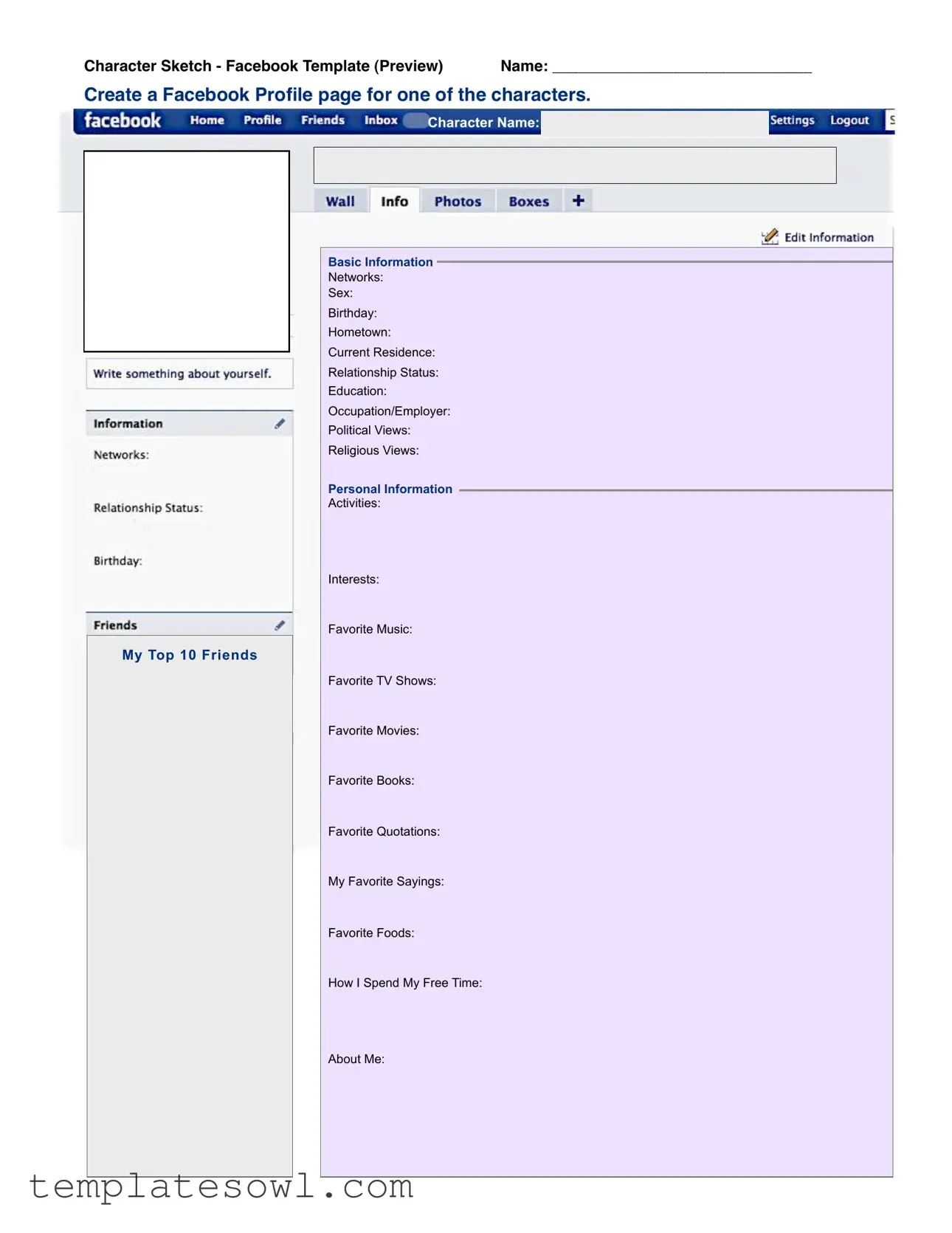 Fill Out Your Character Facebook Form