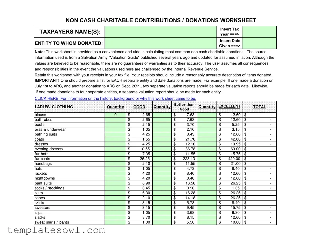 Fill Out Your Charitable Worksheet Form