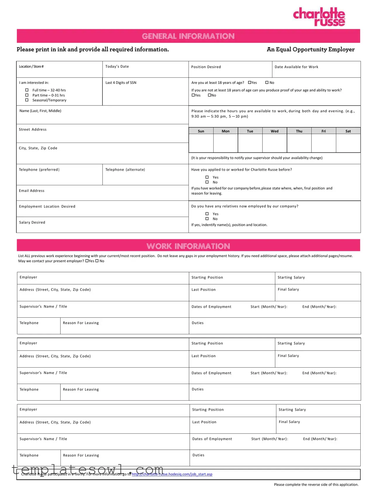 Fill Out Your Charlotte Russe Job Application Form
