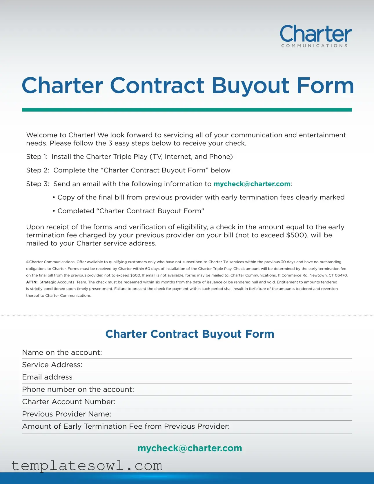 Fill Out Your Charter Contract Buyout Form