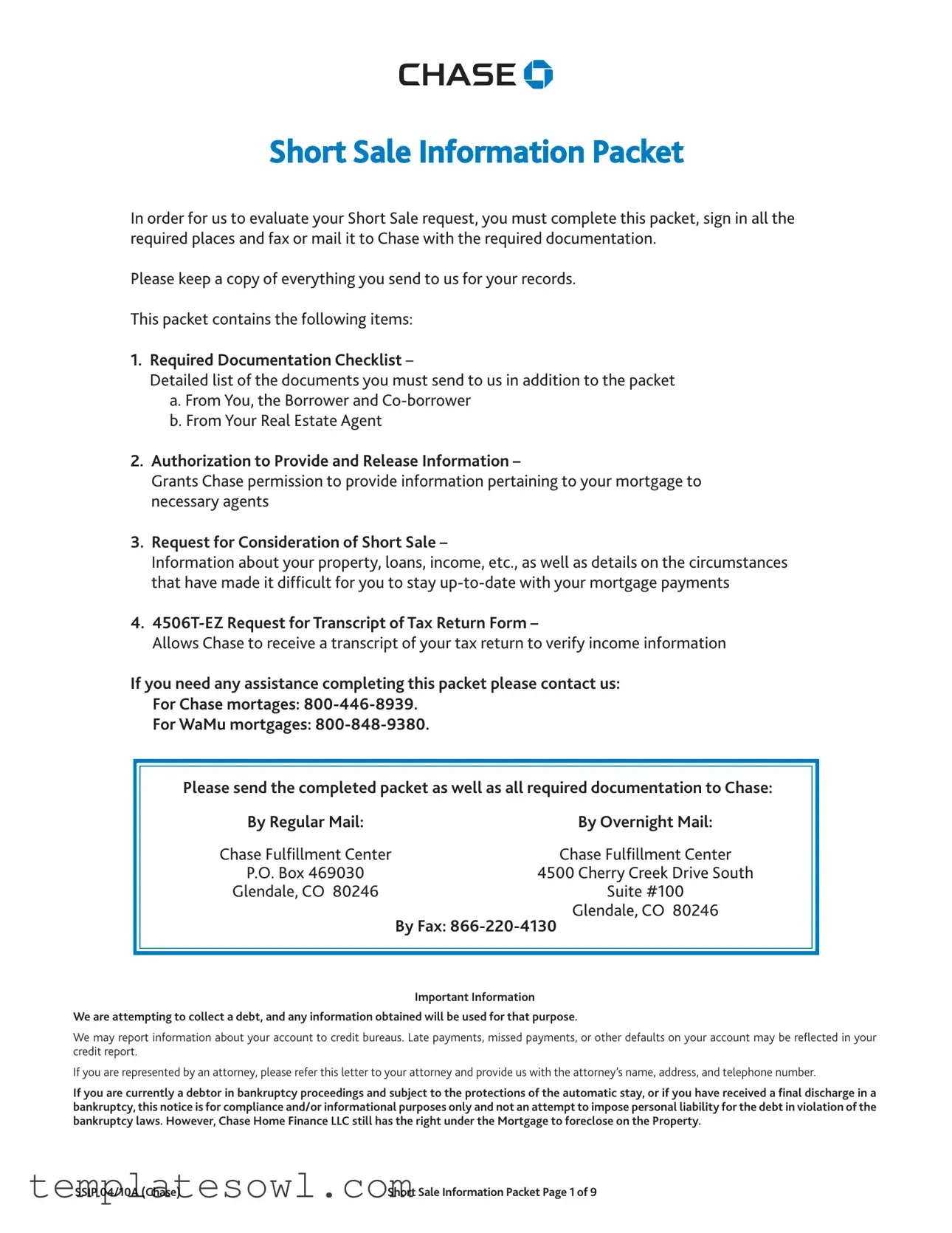 Fill Out Your Chase Short Sale Packet Form