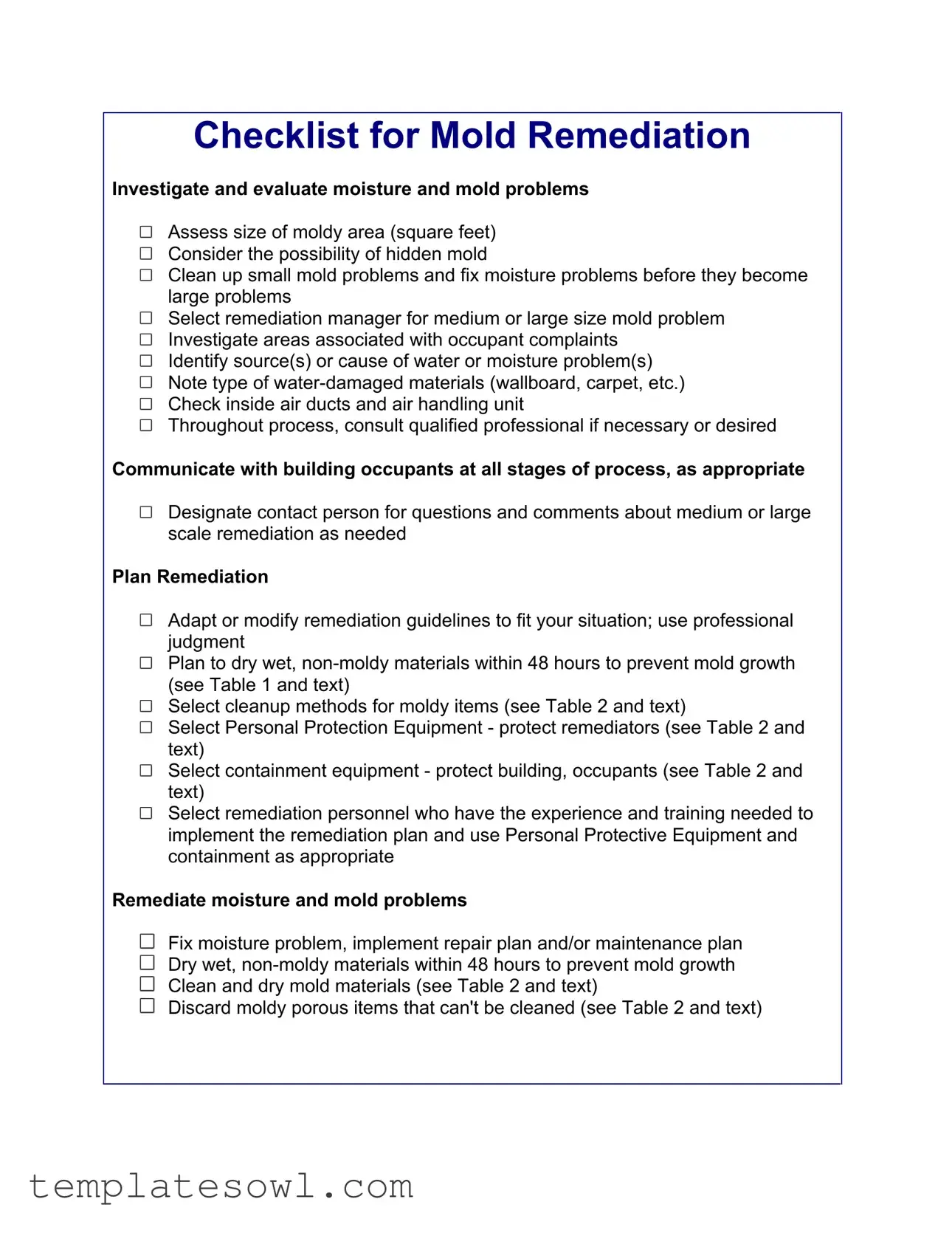 Fill Out Your Checklist Mold Form