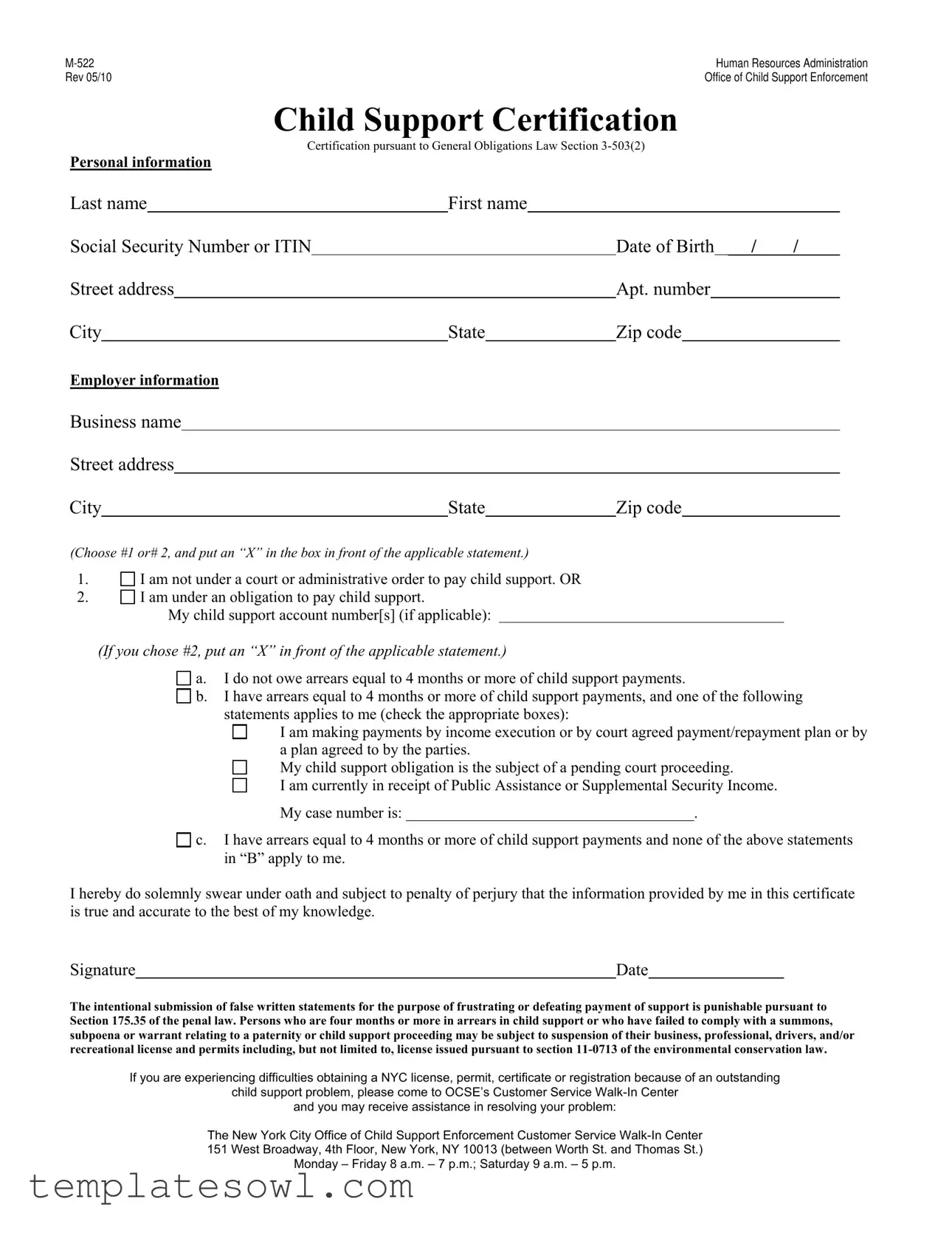 Fill Out Your Child Support Certification Form