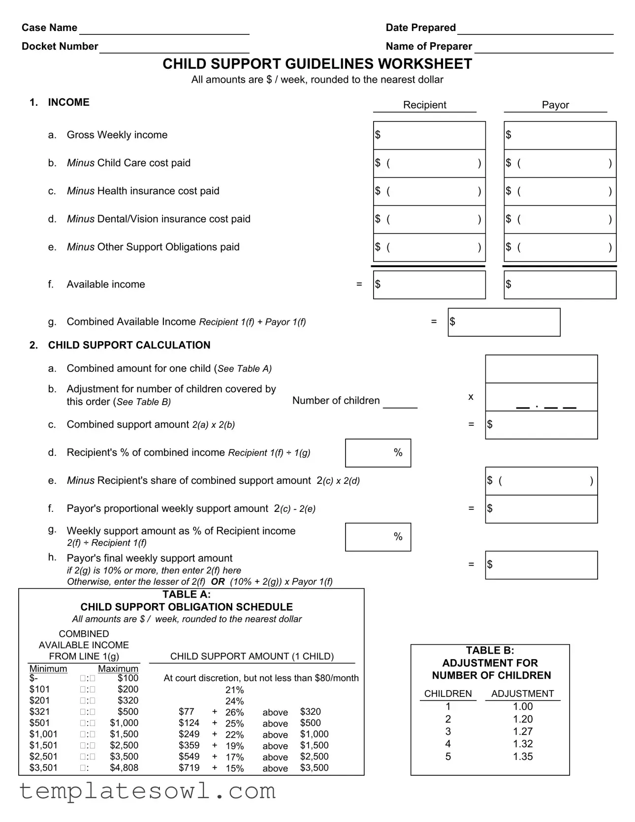 Fill Out Your Child Support Worksheet Form